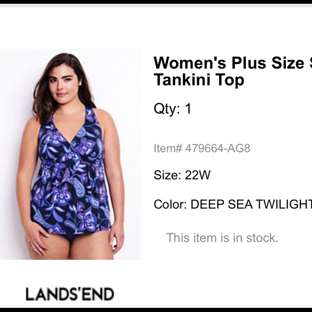 Lands End Swing Tankini Like New Size 22W